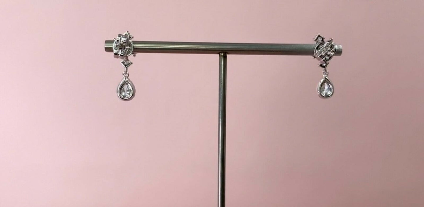 14K Gold 0.40 CT Tear Drop Pear Marquise Cut Diamond Earrings Dangle Natural