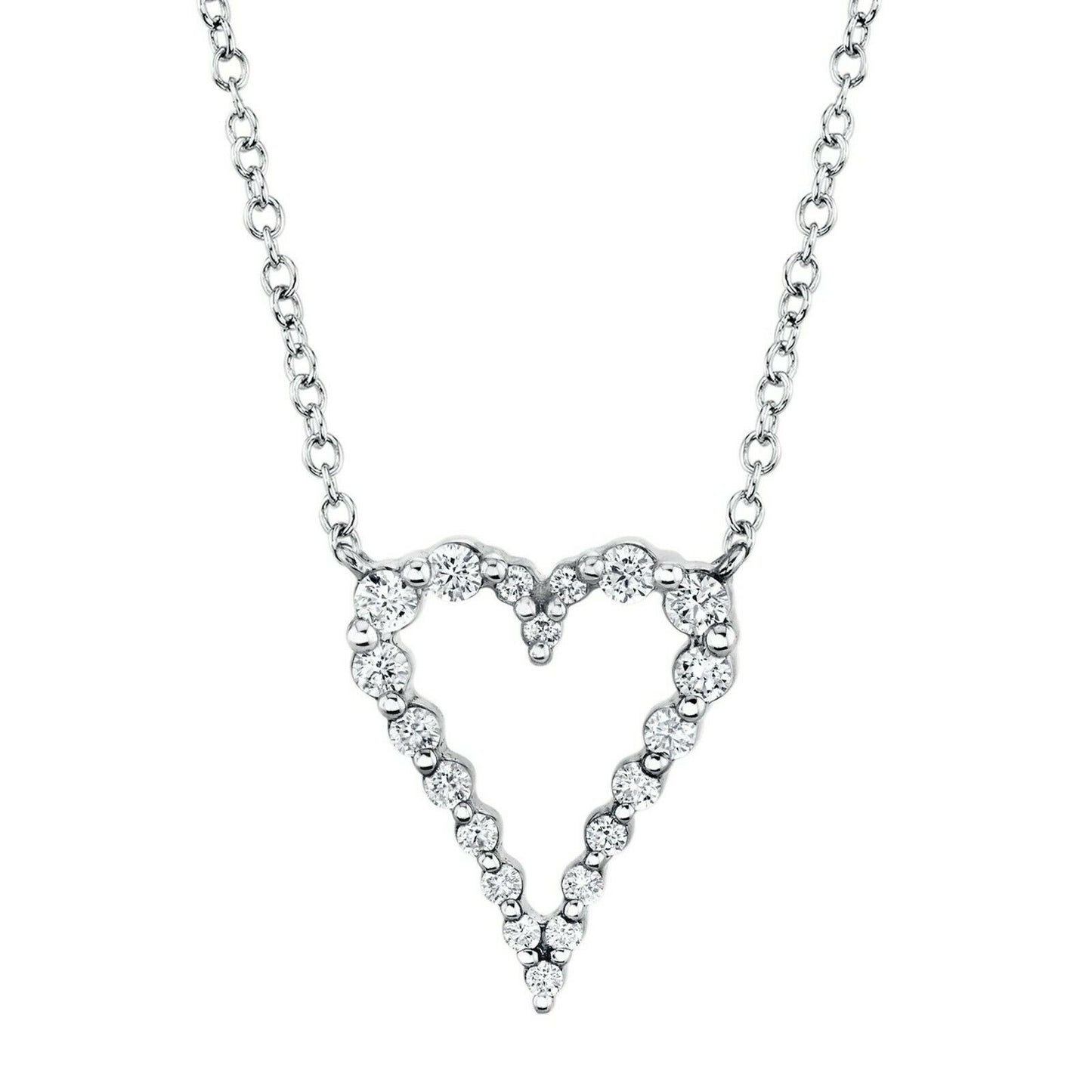 Floating Diamond Heart Pendant Necklace 14K White Gold 0.26CT Round Cut Natural