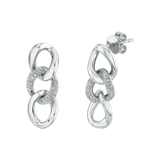 14K Gold 0.18CT Chain Link Diamond Earrings Dangle Drop Round Cut Natural