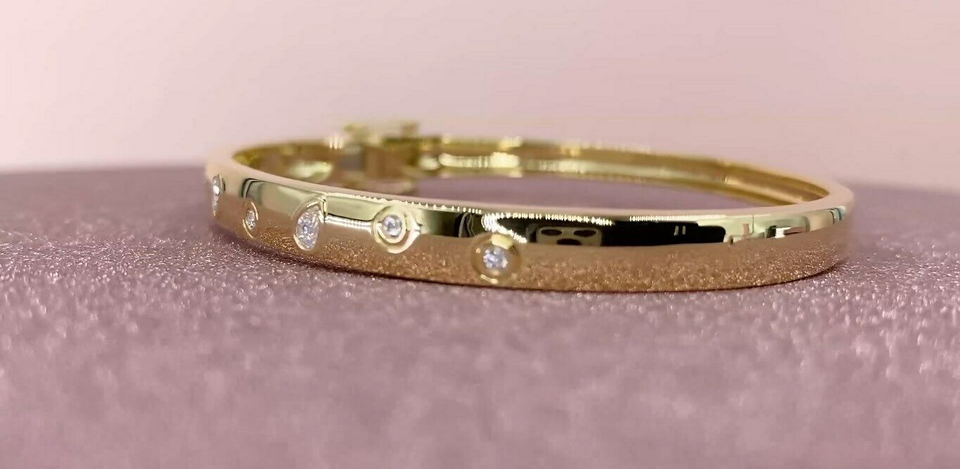 14K Gold 0.27 CT Pear Round Diamond Bangle Floating Bezel Bracelet