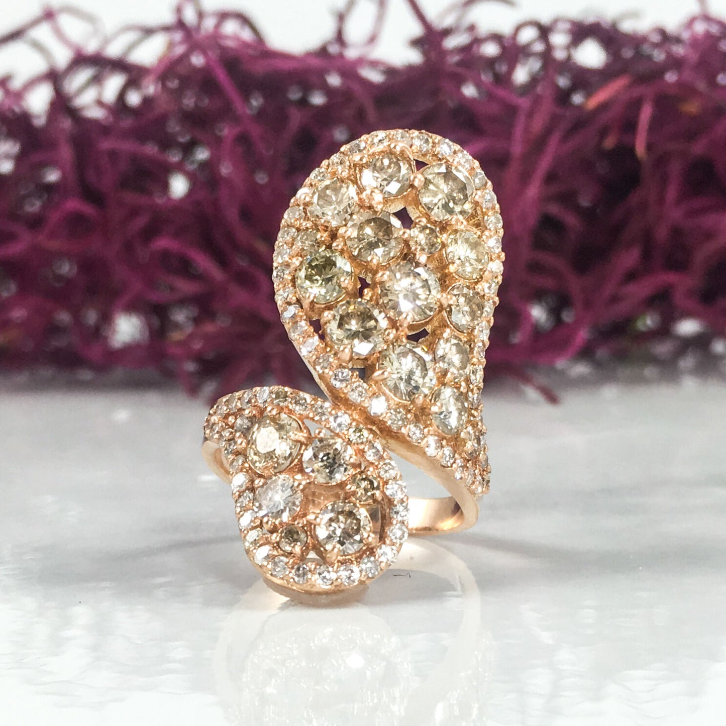 14K Gold 3.72CTFancy Color Diamond Wrap Ring Paisley Snake Round Cut Brown
