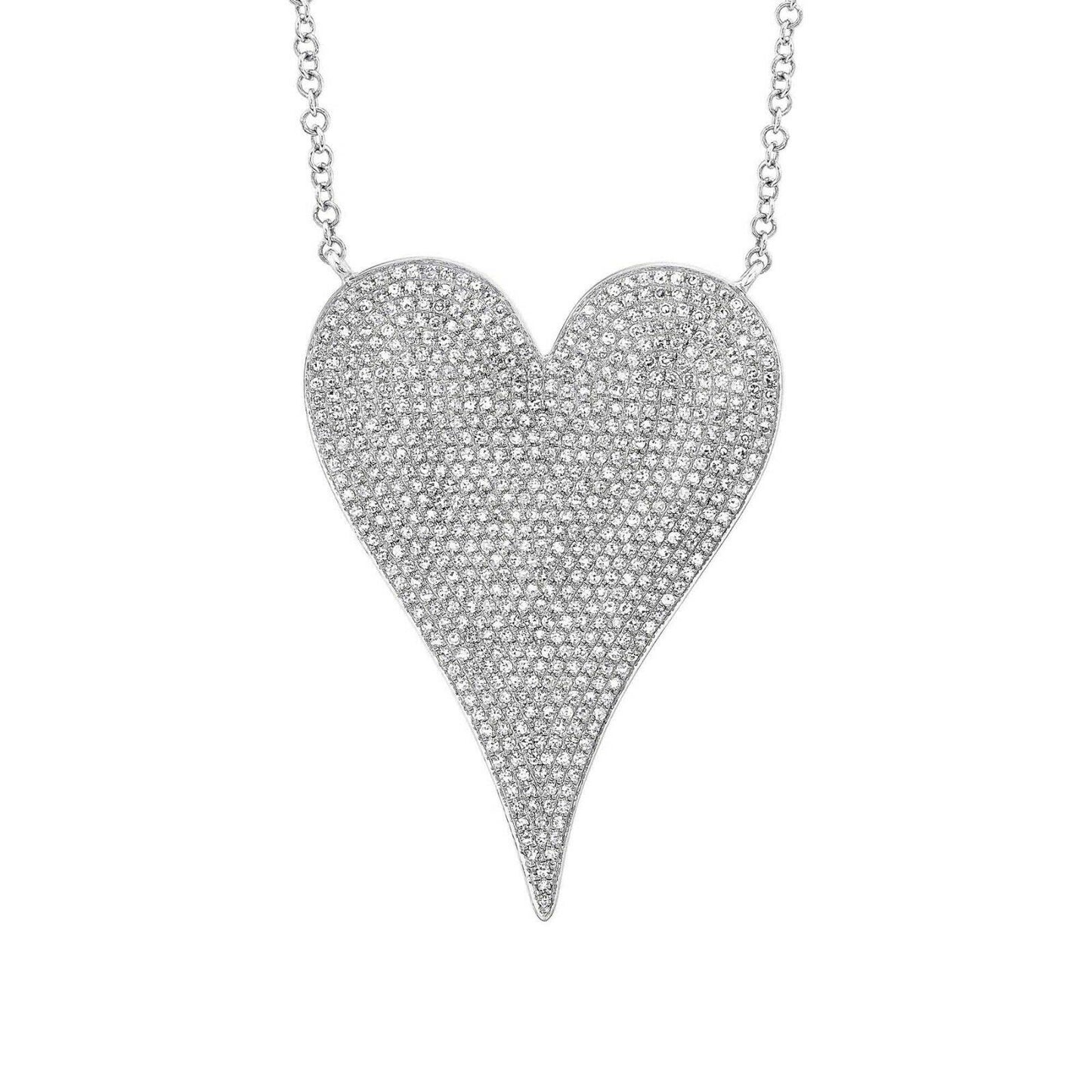 Big Diamond Heart Necklace 14K White Gold 1.42CT Round Cut Natural