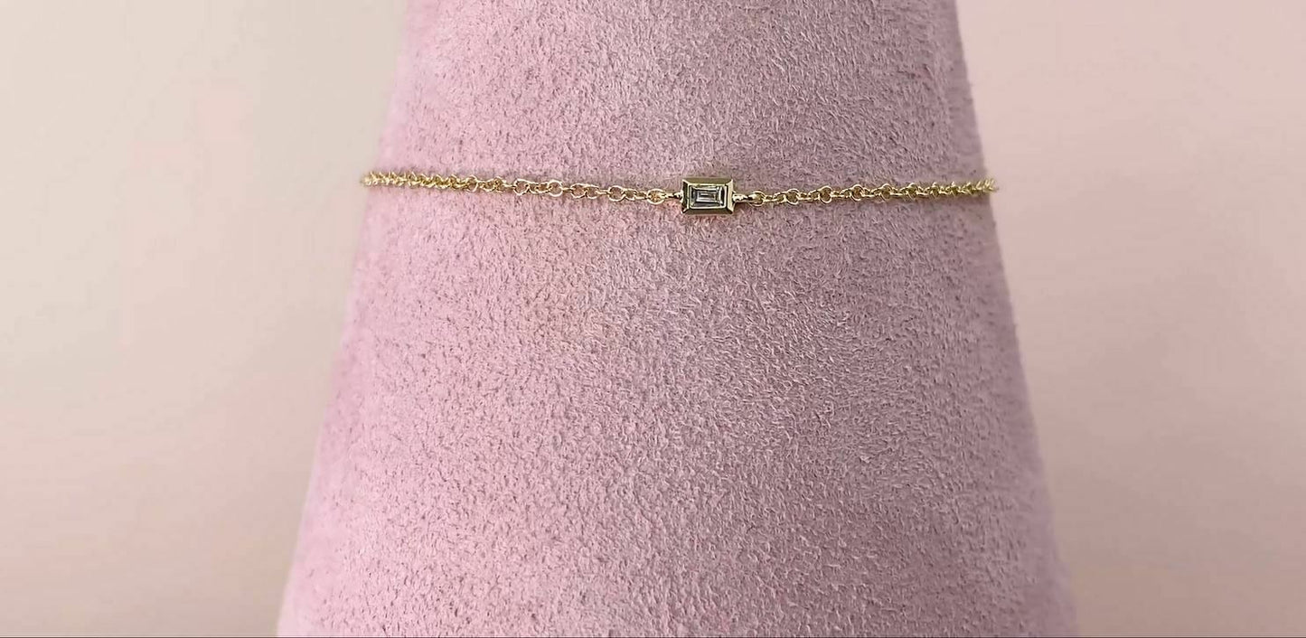 14K Gold 0.03 CT Baguette Cut Diamond Bracelet Bezel Natural Kids Adults