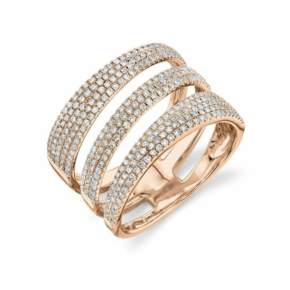14K Gold 0.72CT Diamond Pave Wrap Ring Spiral 3 Rows Wide Cocktail Round