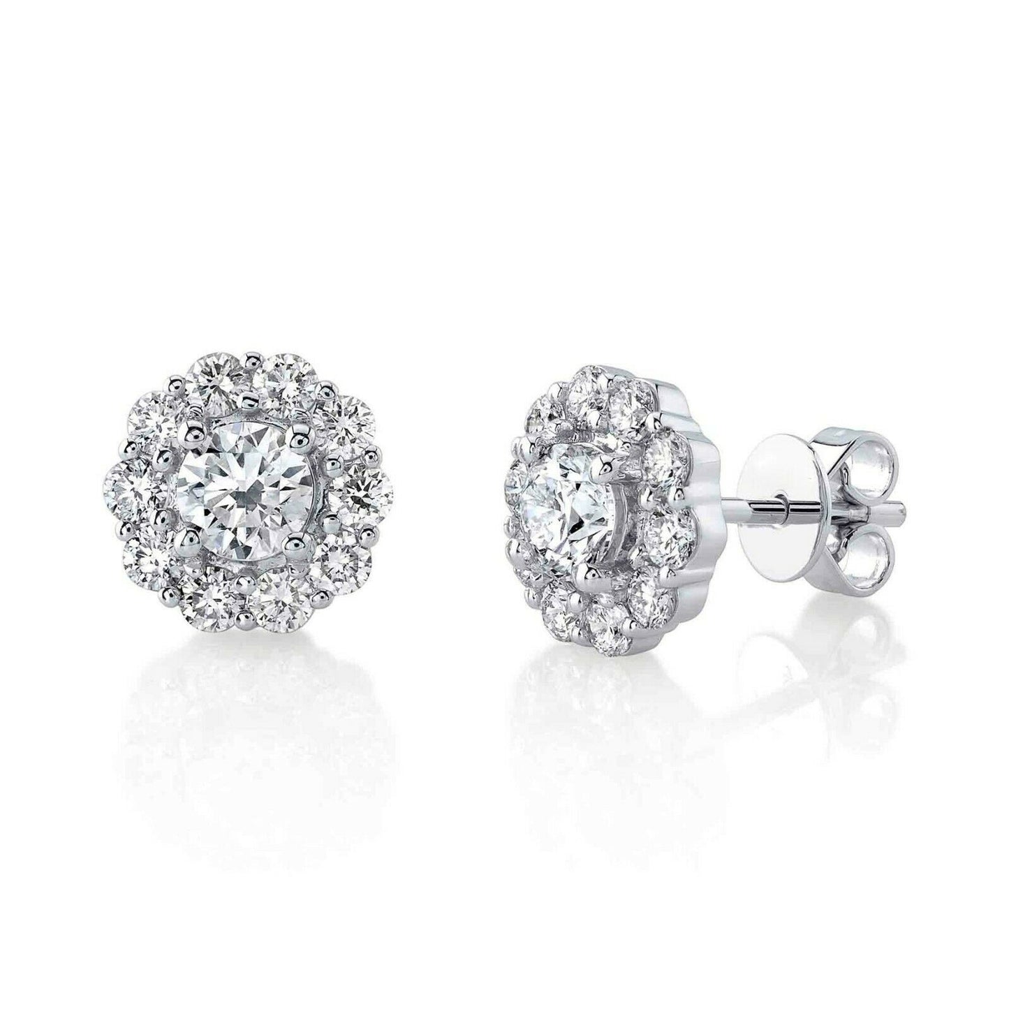 14K Gold 1.58 CT Round Brilliant Diamond Stud Earrings Natural F VS2