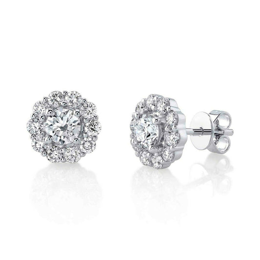 14K Gold 1.58 CT Round Brilliant Diamond Stud Earrings Natural F VS2