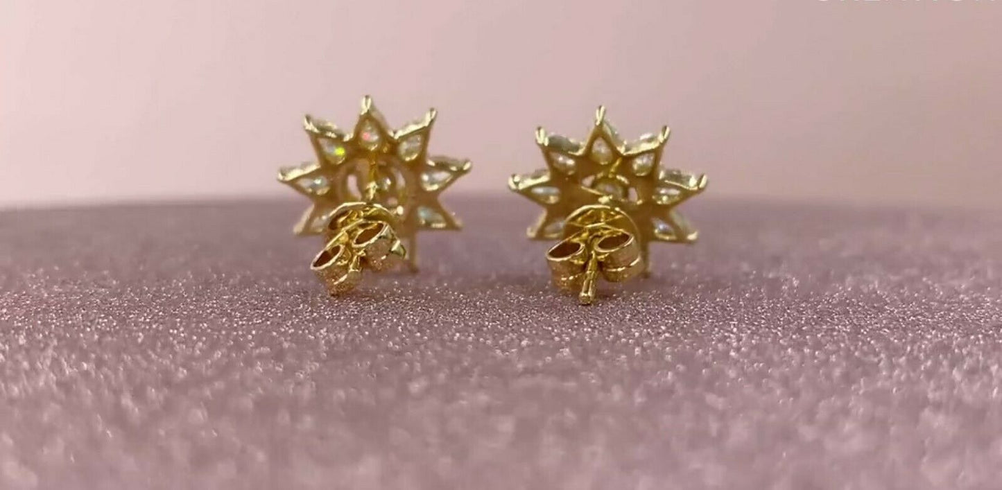 14K Gold 1.31 CT Pear Cut Diamond Star Stud Earrings Round Natural Certified