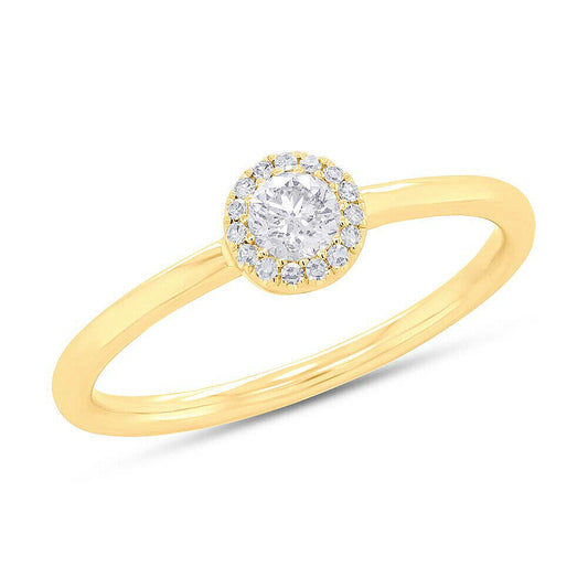 14K Gold 0.25 TCW Natural Round Cut Diamond Halo Solitaire Cocktail Ring