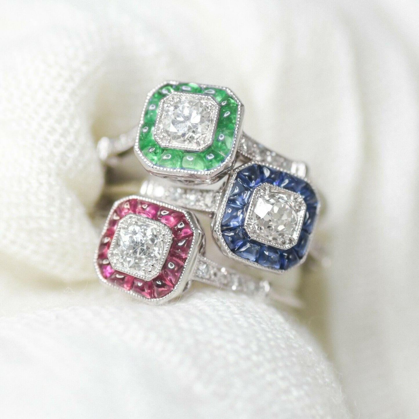 Art Deco Fancy Cut Blue Sapphire Diamond Platinum Ring