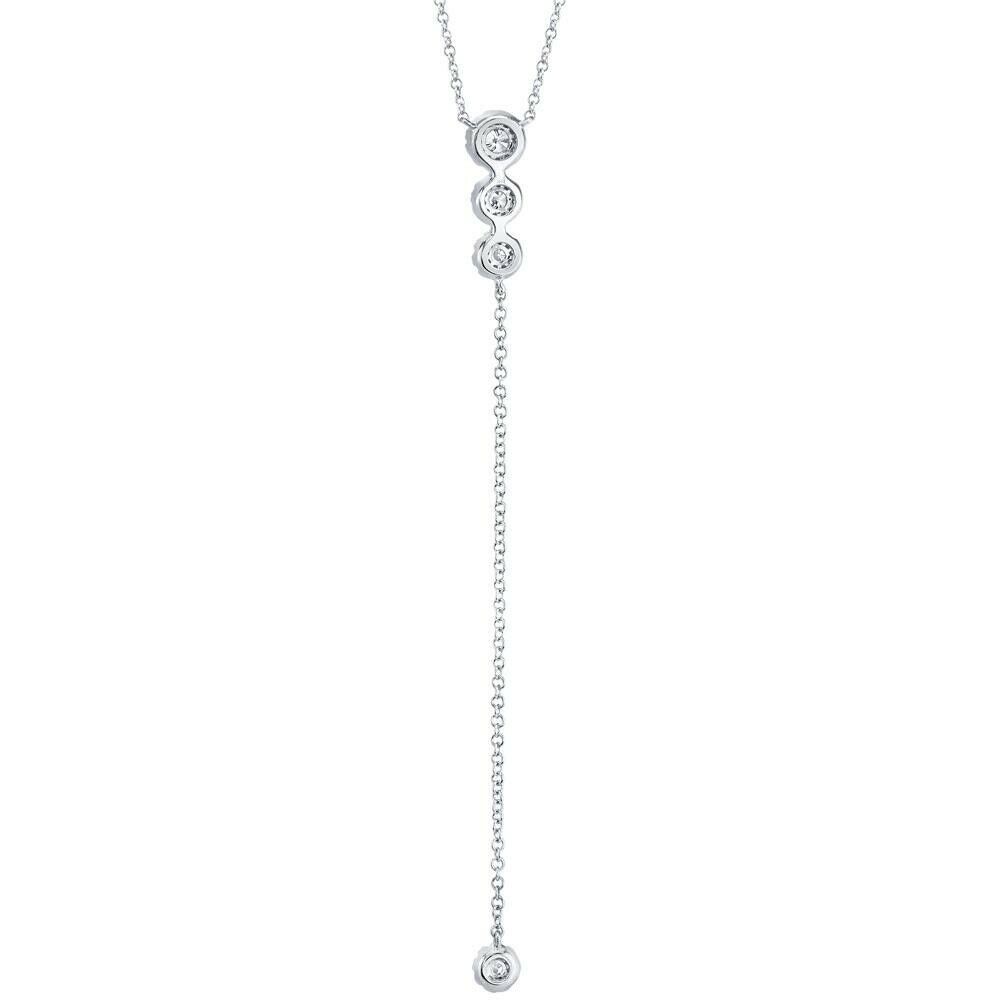 14K White Gold 0.28 CT Diamond Lariat Drop Y Pendant Necklace Natural Round Cut