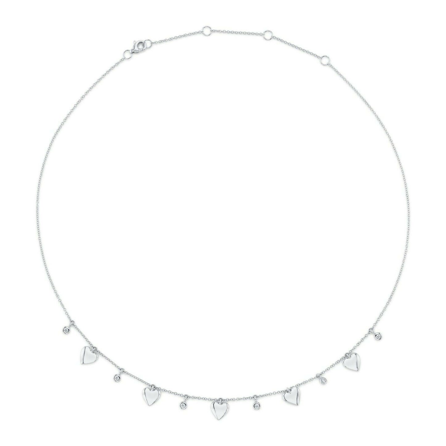 14K Gold 0.12 CT Diamond Heart Necklace Bezel Set Shaker Dangle Round Cut