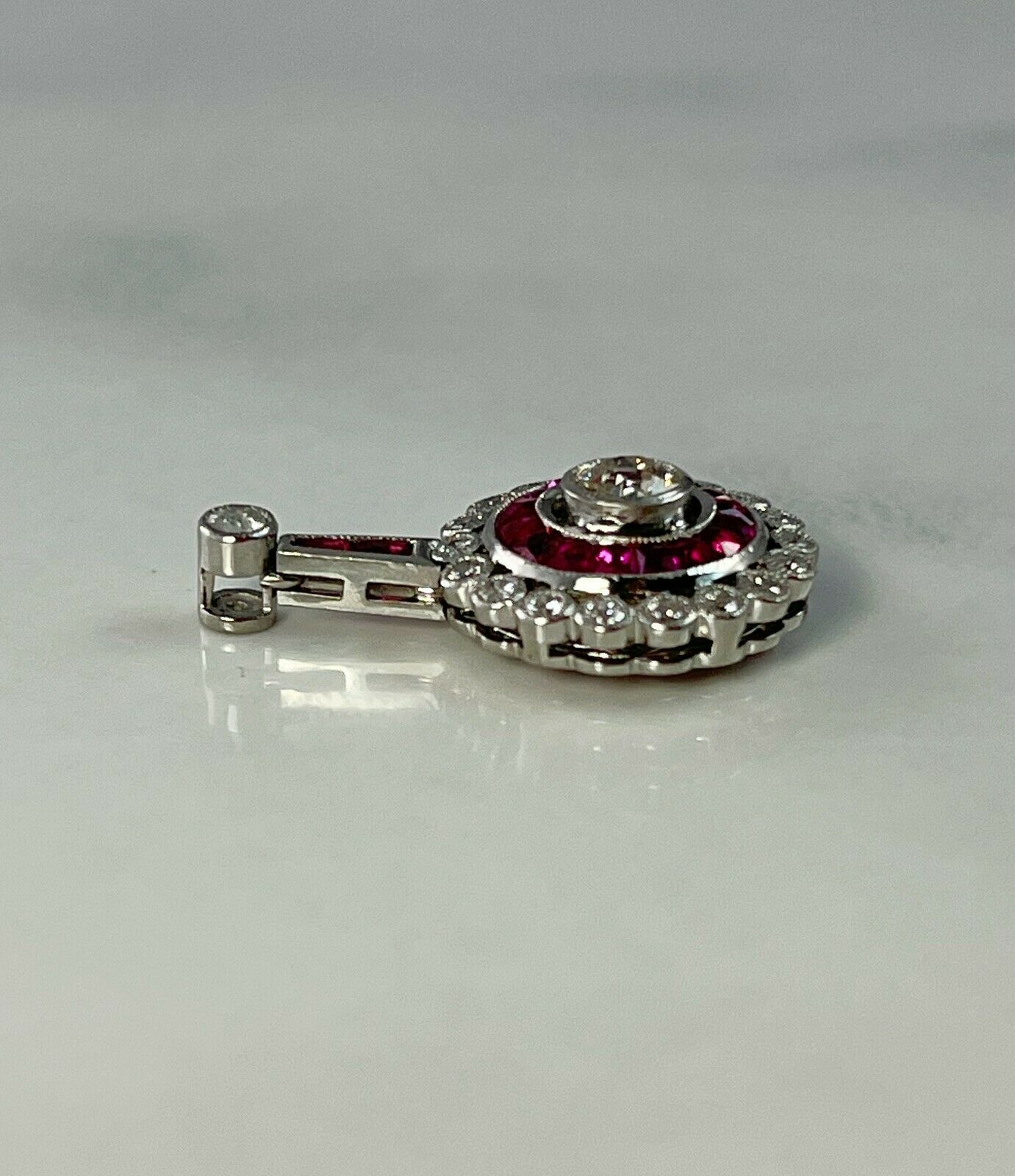 French Cut Ruby Diamond Pendant Necklace Platinum Natural Chain Included