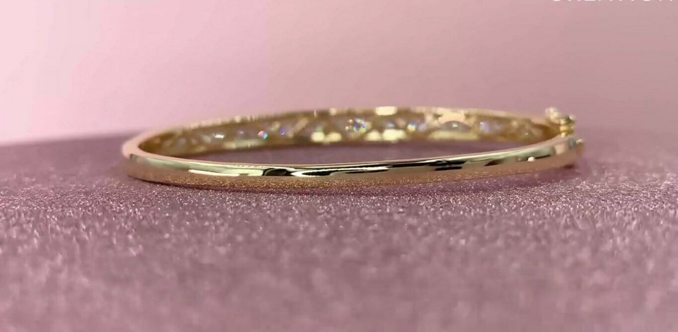 14K Gold 2.75 CT Channel Set Diamond Bangle Bracelet Round Cut Natural Size Small