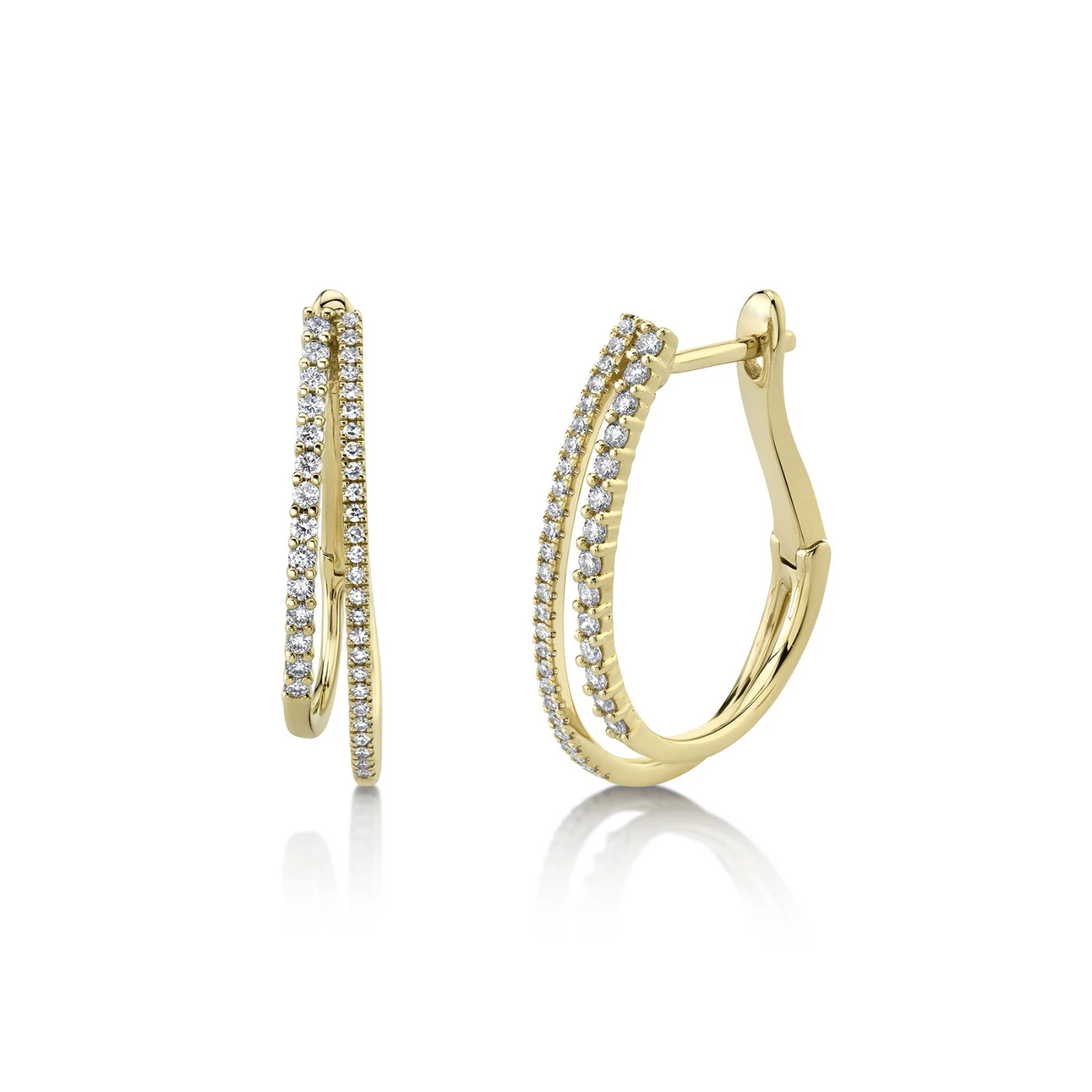 14k Gold 0.44 CT Diamond Twin Hoop Earrings Natural Round Cut