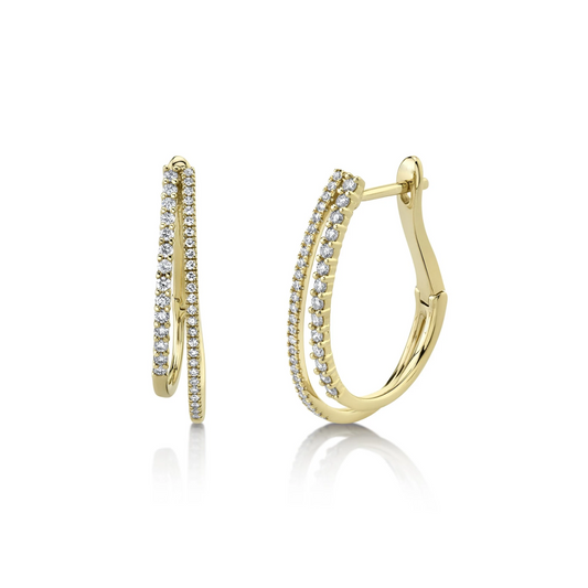 14k Gold 0.44 CT Diamond Twin Hoop Earrings Natural Round Cut
