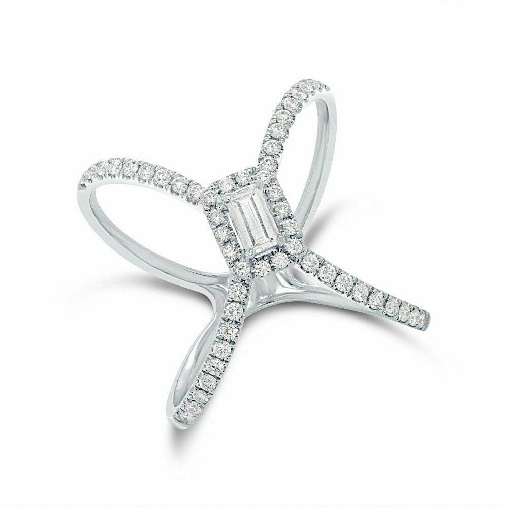 14K Gold 0.50 CT Baguette Diamond Crossover Open X Cocktail Fashion Ring
