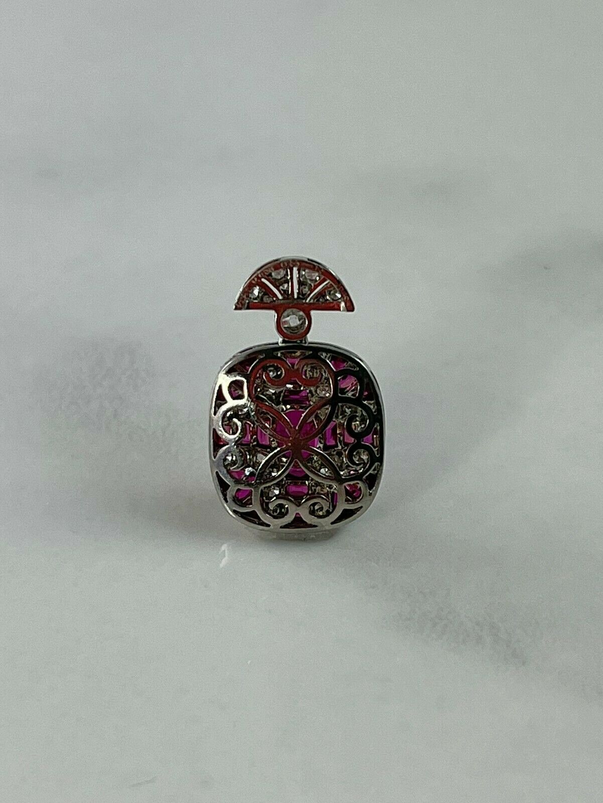 Ruby Diamond Platinum Pendant Necklace Art Deco Oval Cut Antique Finish Natural