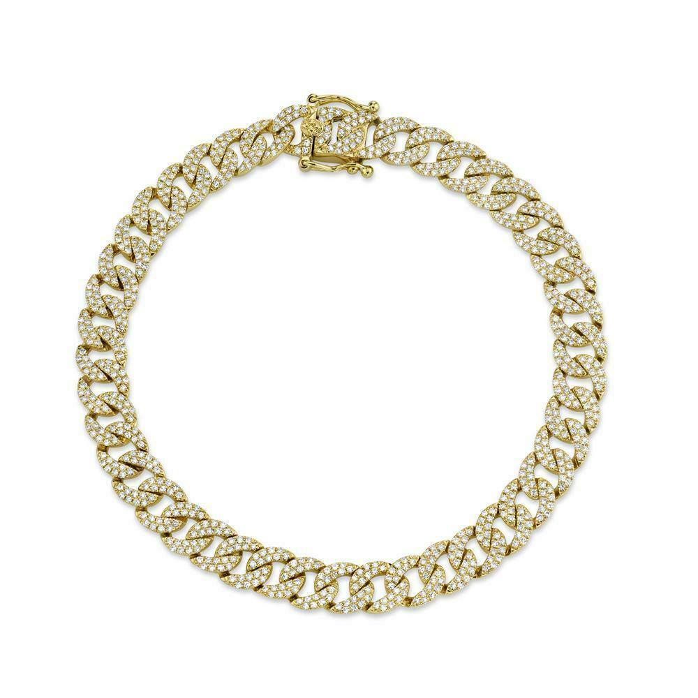 14K Gold 1.68 CT Diamond Link Cuban S Bracelet Chain Pave Round Natural