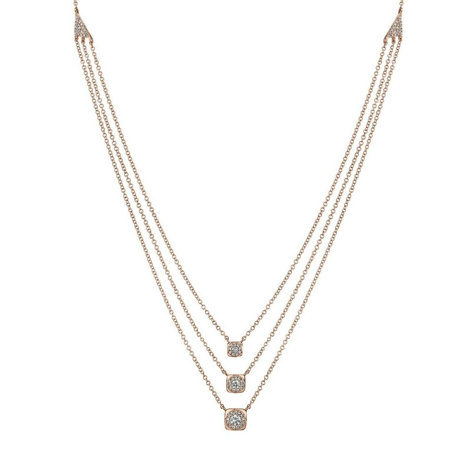 Multiple Layer Diamond Chain 14K Gold 0.35 CT Diamond Layered Necklace Multi Row 3 Tier Pendant Cha ...