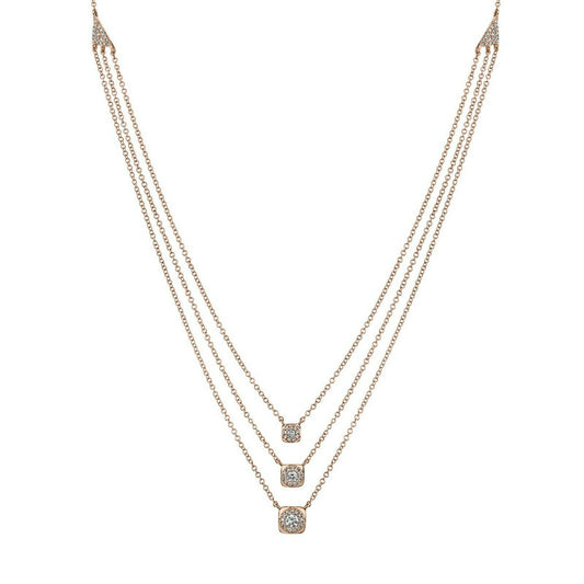 14K Gold 0.35 CT Diamond Layered Necklace Multi Row 3 Tier Pendant Chain Round Cut