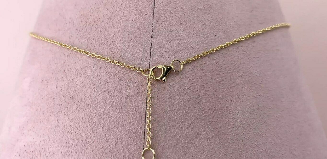 14K Gold 0.72 CT Diamond Hearts Necklace Pave Set Round Cut Natural