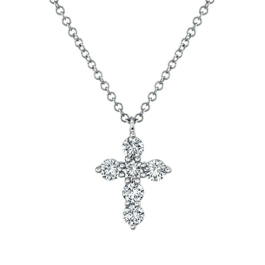 14K Gold 0.50 CT Diamond Cross Pendant Necklace Round Brilliant F VS2