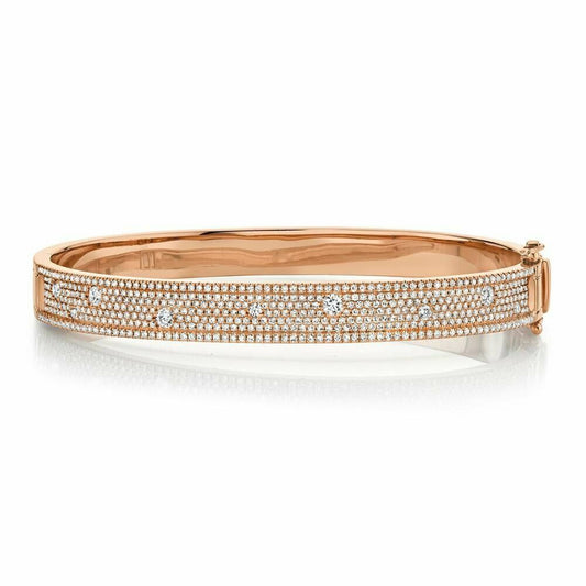 14K Gold 1.47CT Floating Diamond Bangle Bracelet Round Cut