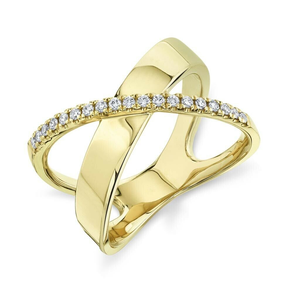 14k Gold 0.19 CT Diamond Crossover X Wide Ring natural Round Cut