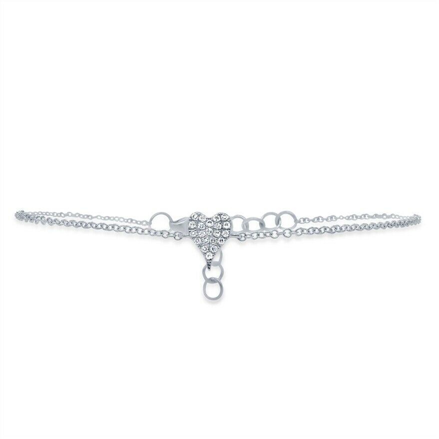 14K Gold 0.05 CT Diamond Heart Bracelet Women's Round Cut Pave Natural