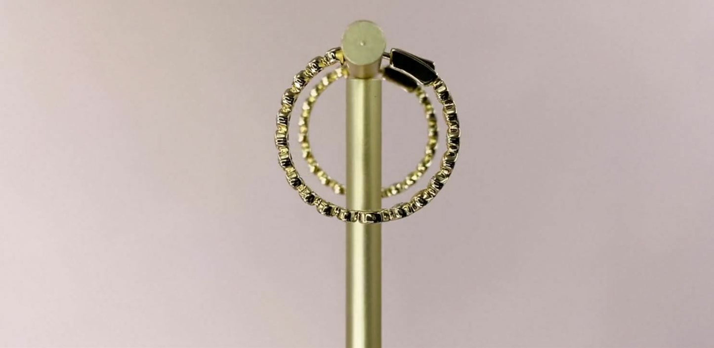 14K Gold 0.50 CT Bezel Set Diamond Hoop Earrings Inside Outside Round Cut