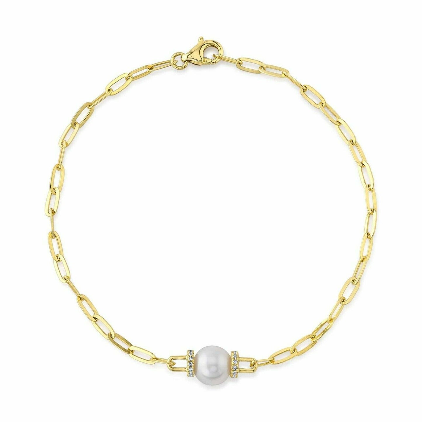 14K Gold 0.07 CT Diamond And Pearl Bracelet In Womens Link Chain Round Cut