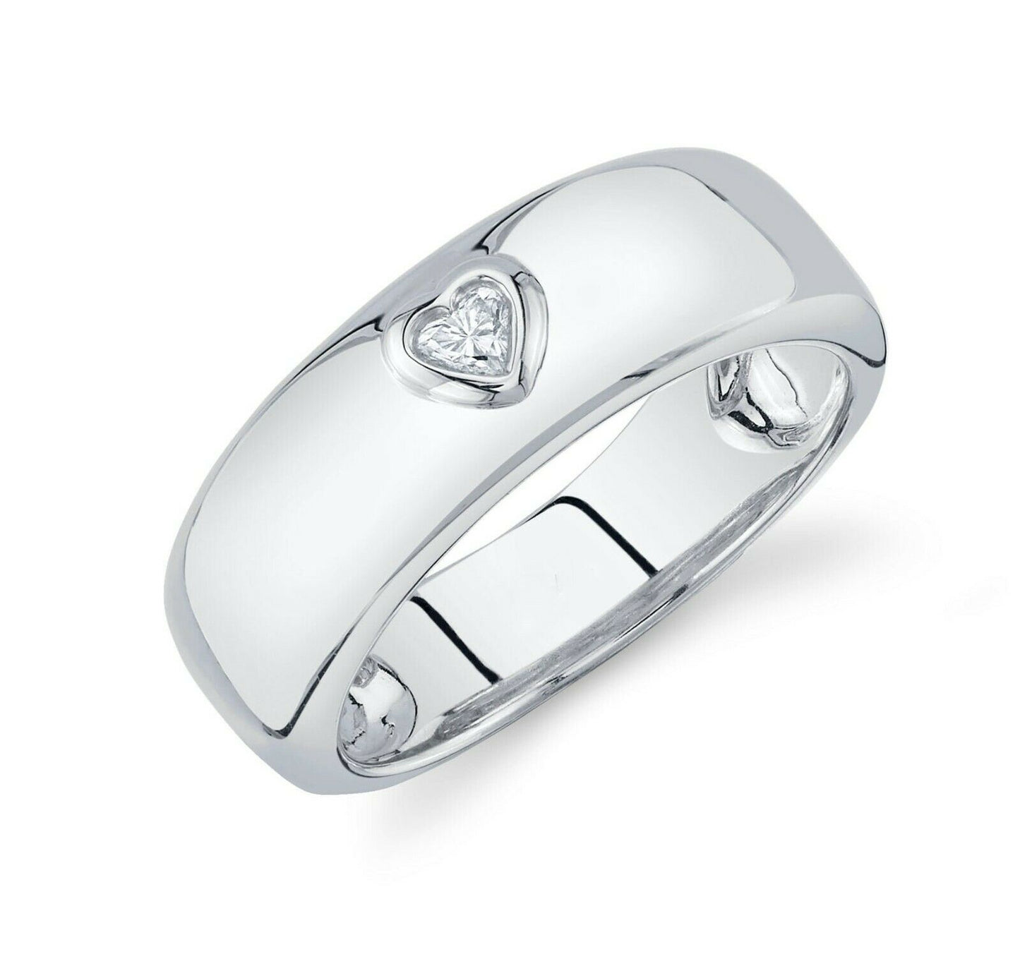 14K Gold 0.09CT Heart Cut Diamond Band Ring Women's Natural