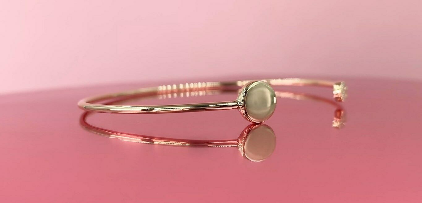 14K Gold 0.04 CT Diamond Open Bangle Bracelet Minimalist Circle Disc Dainty Natural