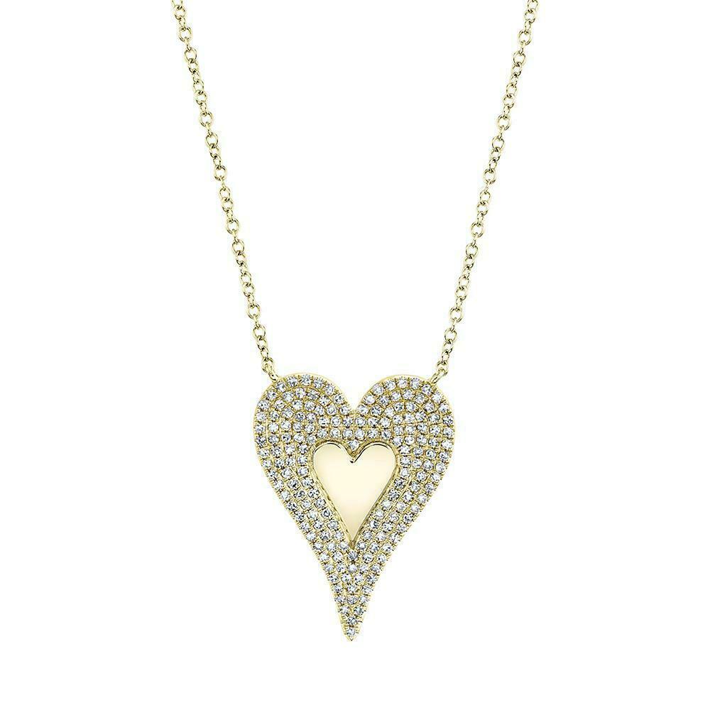 14K Gold 0.38CT Diamond Heart Necklace Pendant Women Natural Round Cut