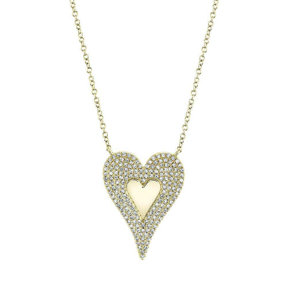 14K Gold 0.38CT Diamond Heart Necklace Pendant Women Natural Round Cut