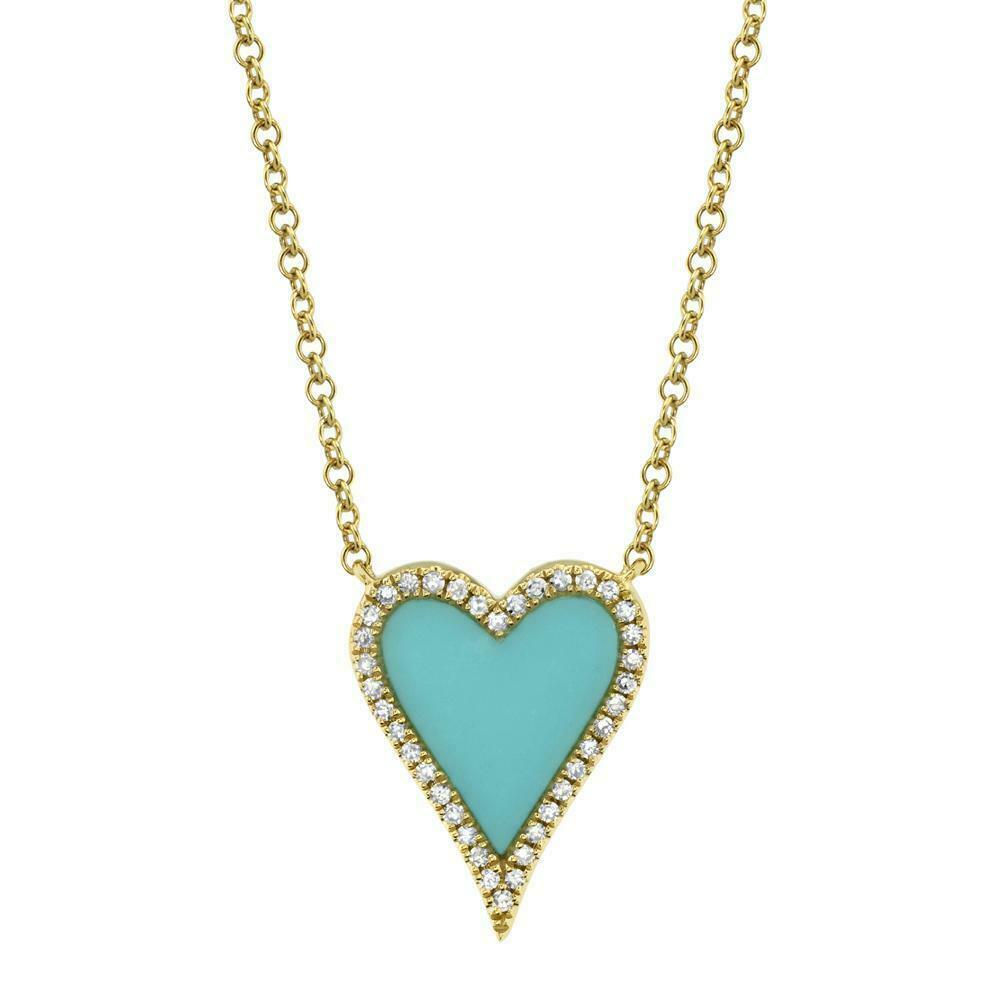 Turquoise Diamond Heart Pendant Necklace 14K Rose Gold 0.78 TCW Love Valentines