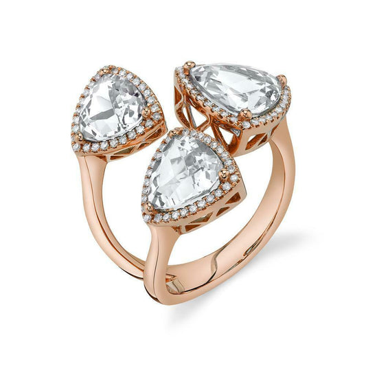 14K Gold 6.53CT Diamond  White Topaz Ring Triangle Trillion Cocktail Natural