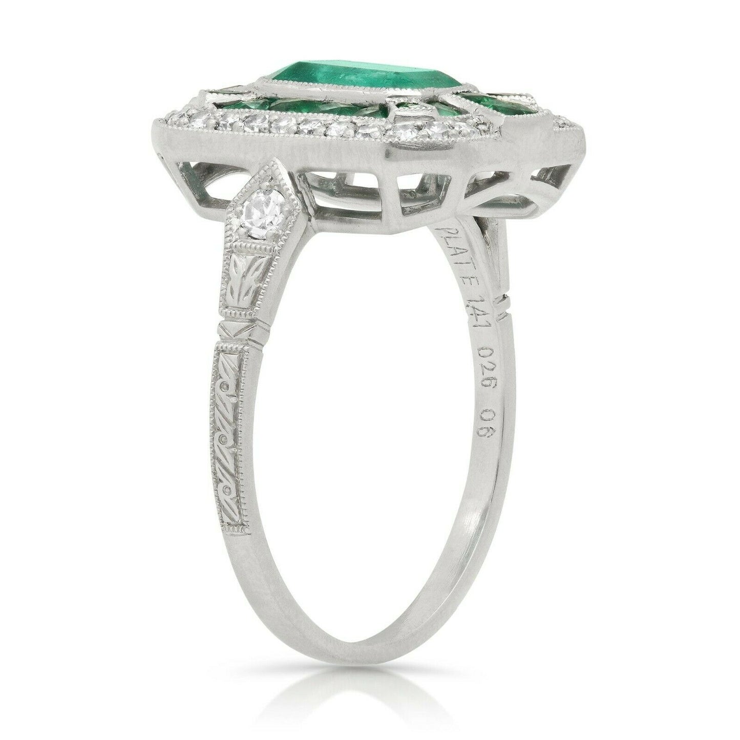 Emerald Platinum Diamond Ring Art Deco Handmade Certified Natural