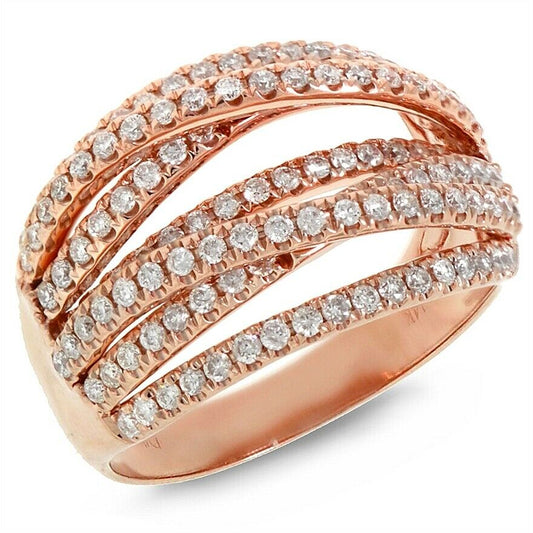 14K Gold 0.91 CT Diamond Bridge Crossover Ring Layered Crisscross Cocktail Womens