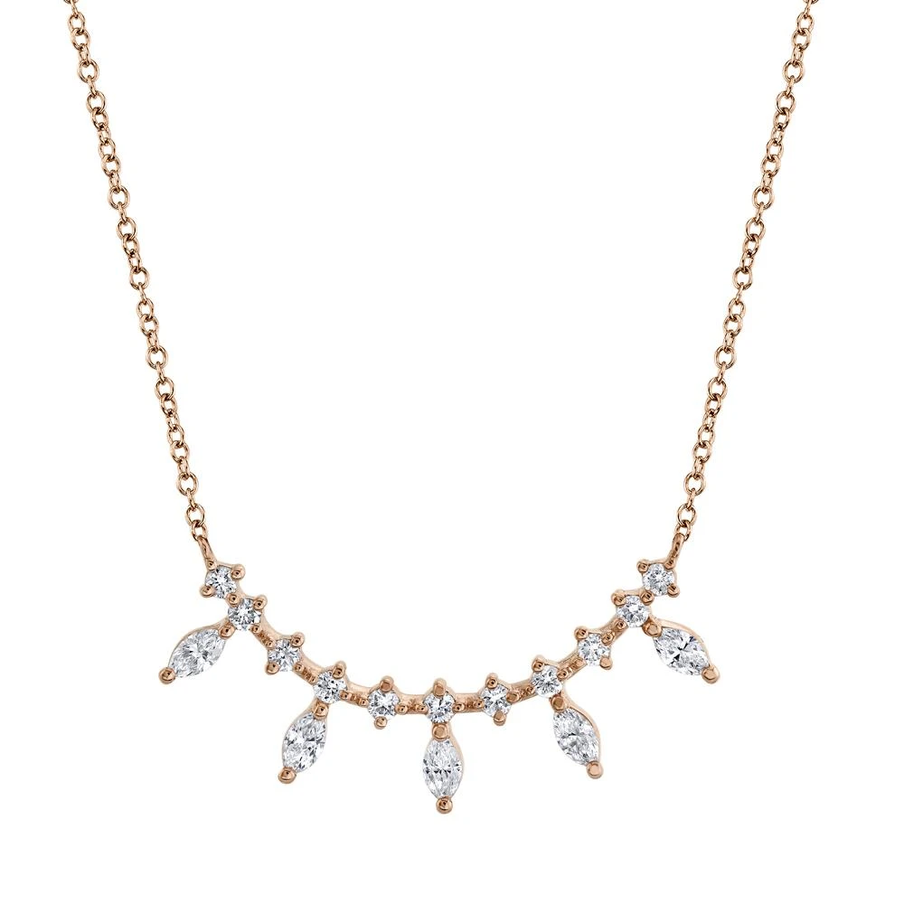 14K Gold 0.40 CT Marquise Diamond Station Necklace Certified Natural Pendant