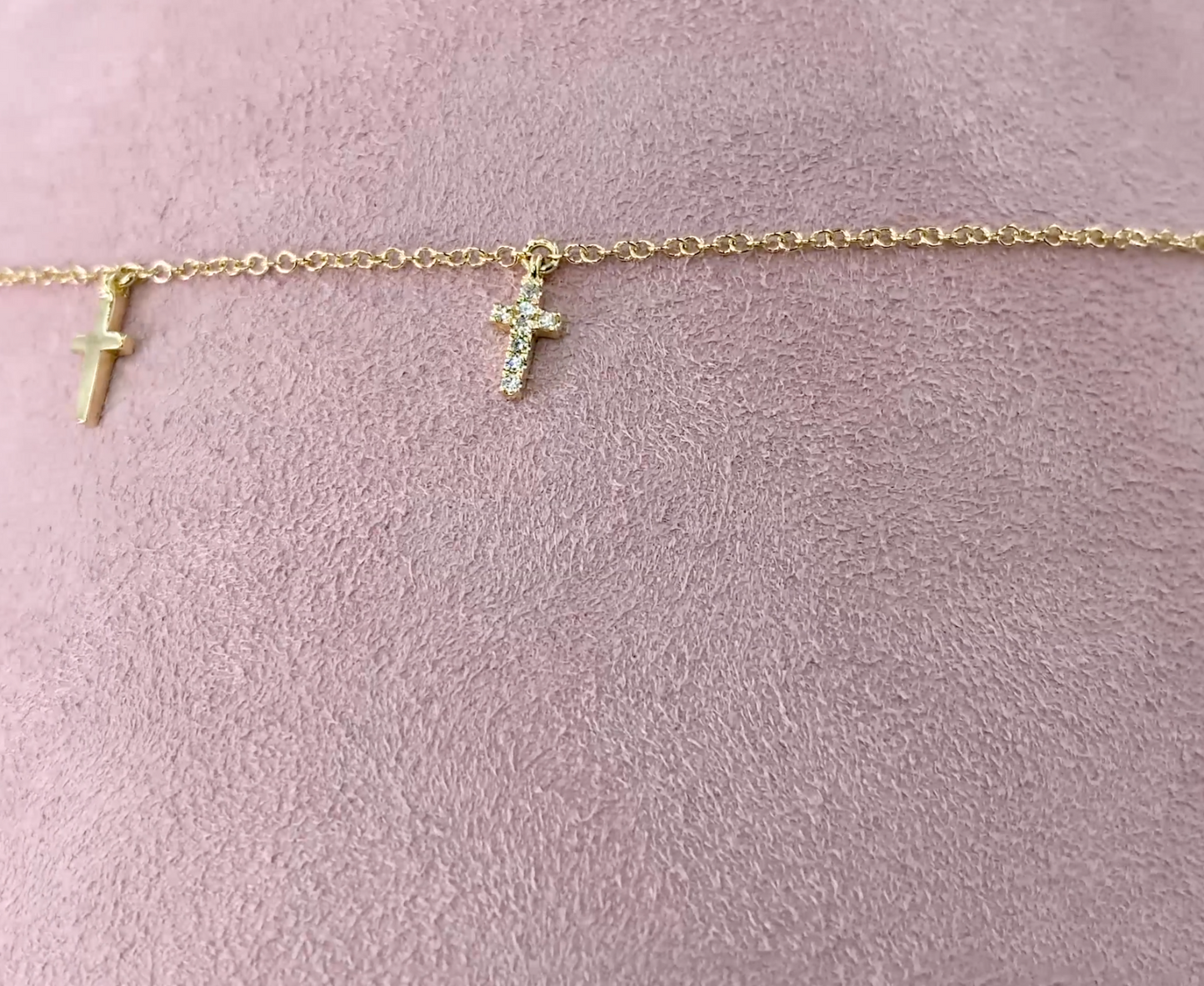 14k Gold 0.09 CT Diamond Dangling Cross Shaker Necklace Natural Round Cut
