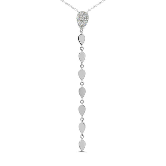 14K Gold 0.11 CT Diamond Pear Lariat Natural Round Teardrop Y Necklace