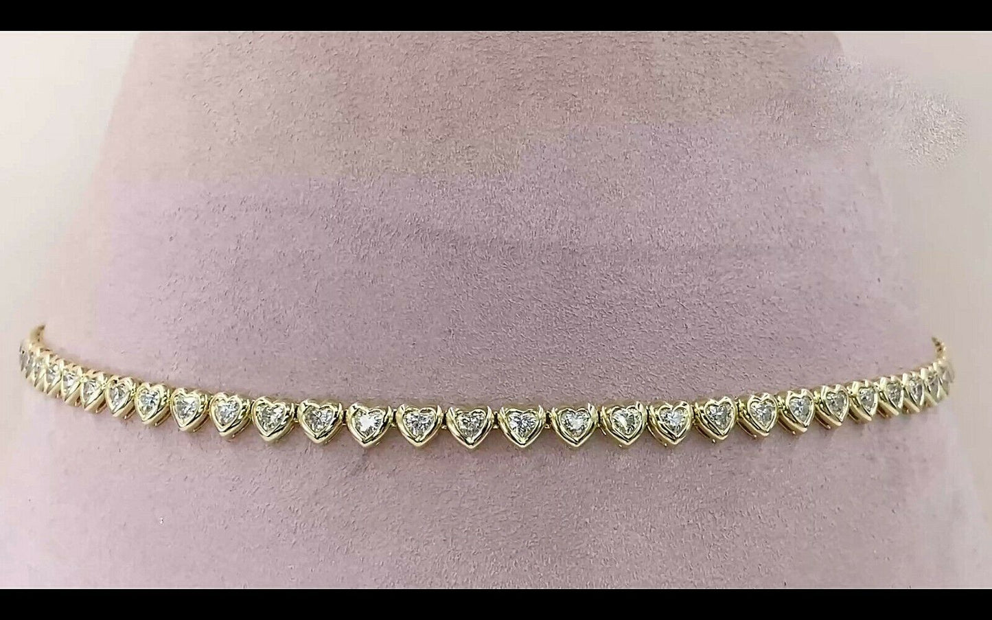 14K Gold 3.51 CT Heart Cut Diamond Tennis Necklace Bezel Set Womens Love