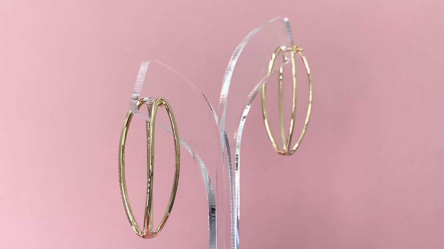 14K Gold 0.42 CT Unique Oval Hoop Split Diamond Earrings Natural Drop
