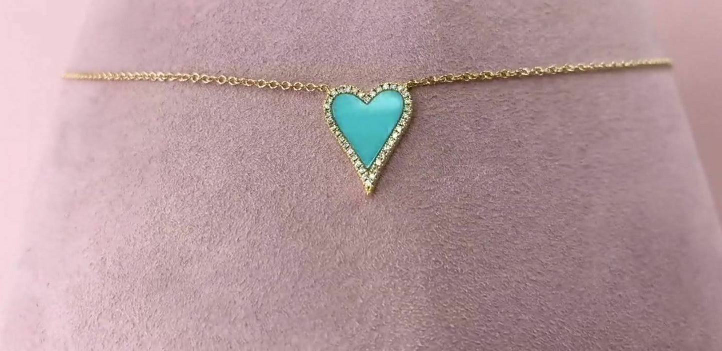 Turquoise Diamond Heart Pendant Necklace 14K Rose Gold 0.78 TCW Love Valentines