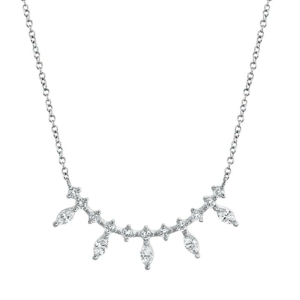 14K Gold 0.40 CT Marquise Diamond Station Necklace Certified Natural Pendant