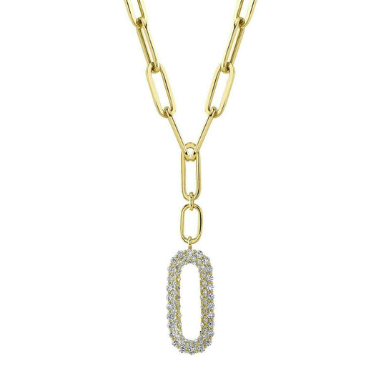 14K Gold 0.92 CT Diamond Paper Clip Link Drop Bar Pendant Necklace