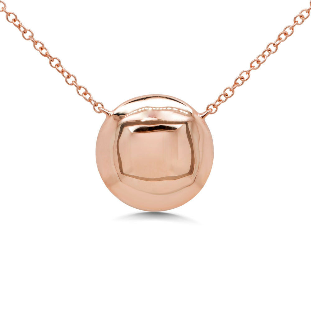14K Gold 0.37CT Diamond Pendant Pave Round Puff Circle Disc Necklace