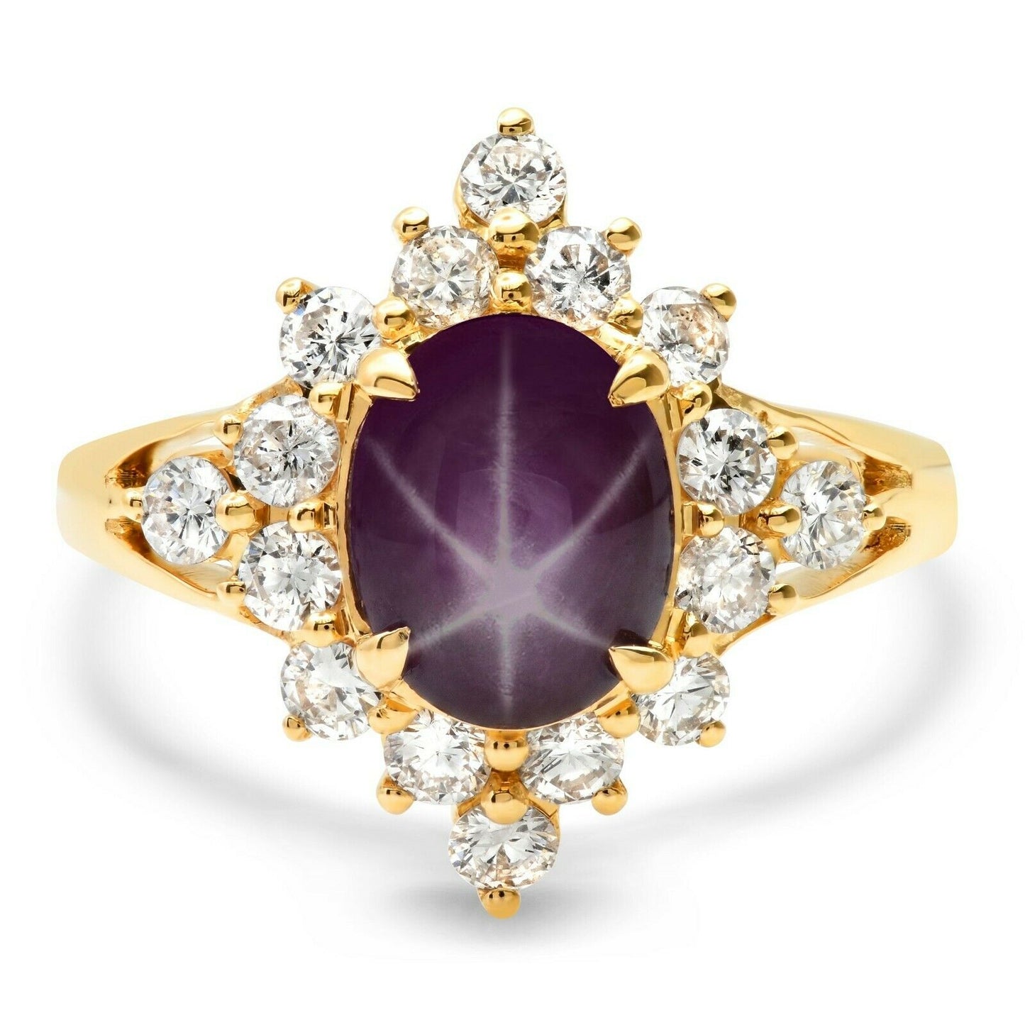 14K Gold 3.33TCW Natural Handmade 6 Star Asterism Star Ruby Diamond Ring