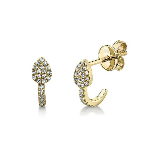 14k Gold 0.10 CT Diamond Pear Huggie Earrings Natural Pave Cuff Studs